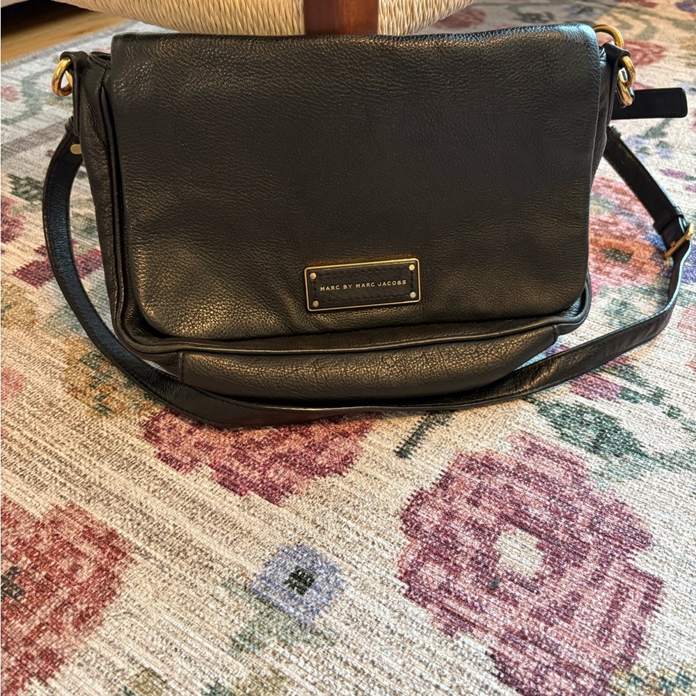 Marc by Marc Jacobs Black Leather Crossbody Bag with Signature Nameplate
